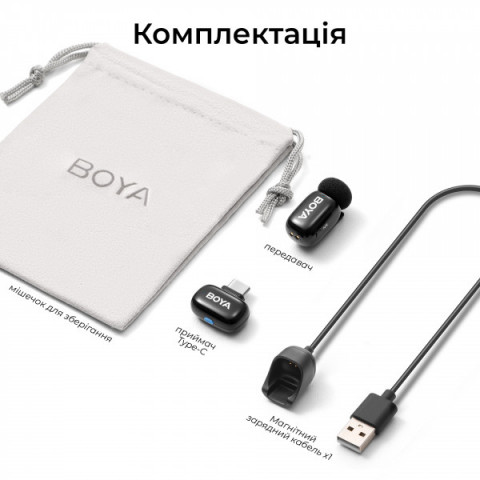 Бездротовий петличний мікрофон Boya mini 2-06 Type-C Black Купити в Україні