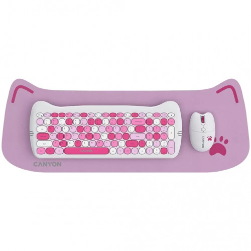 Комплект бездротовий (клавіатура, мишка) Canyon HSET-W6 Kitty Edition Pink (CNS-HSETW6PK)