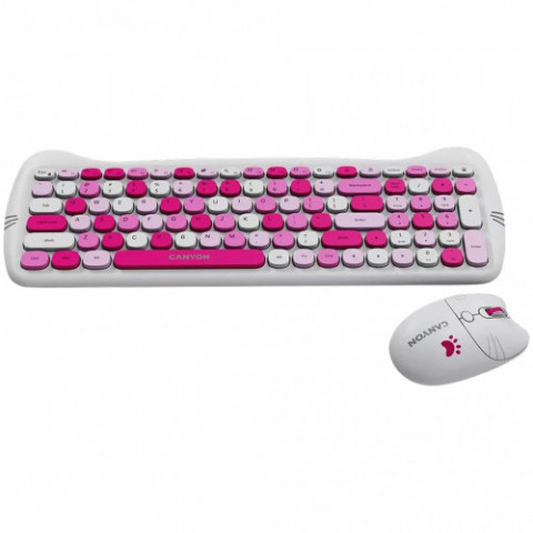Комплект бездротовий (клавіатура, мишка) Canyon HSET-W6 Kitty Edition Pink (CNS-HSETW6PK)