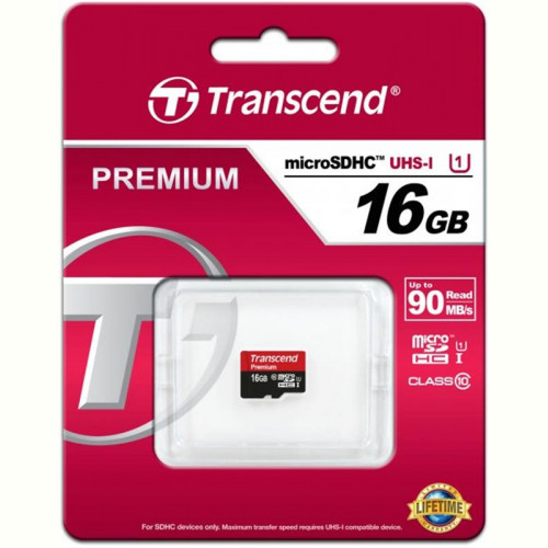 Карта пам`ятi MicroSDHC 16GB UHS-I Class 10 Transcend Premium 400x (TS16GUSDCU1)