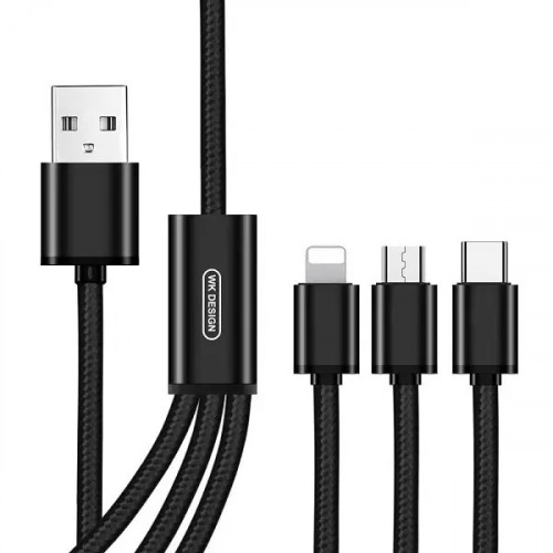 Кабель WK WDC-091th Type-C/Lightning/MicroUSB-USB 2,8А, 1.15м Black (6941027606490)