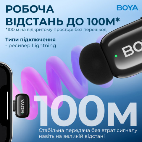 Бездротовий петличний мікрофон BOYA mini-16 Lightning Black Купити в Україні