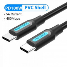Кабель Vention USB Type-C - USB Type-C TPE Round PD 100W, 5A, 2m, Black (COTBH)