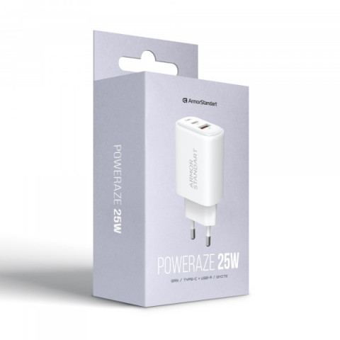 Мережевий зарядний пристрій ArmorStandart Poweraze 25W GaN Type-C + USB-A White (ARM87067)