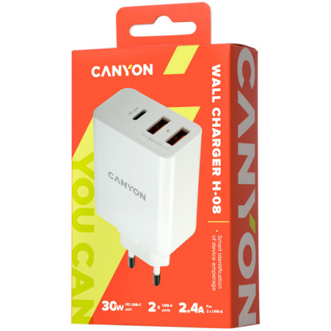 Мережевий зарядний пристрій Canyon (2USB, 2.4A) White (CNE-CHA08W)