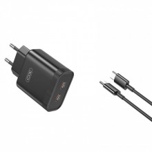 Мережевий зарядний пристрій XO L105 (2USB-С, 3А) PD Black (L105-CC.black)