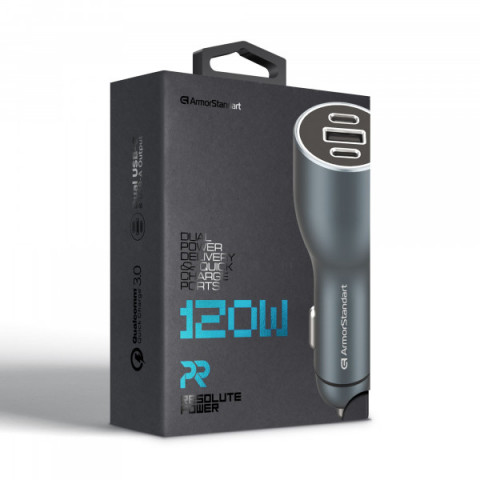 Автомобільний зарядний пристрій ArmorStandart Resolute Power ASPP-21 120W 2xUSB-C, USB (ARM70026)