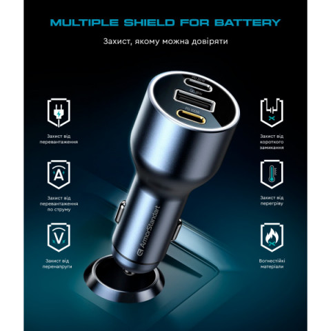 Автомобільний зарядний пристрій ArmorStandart Resolute Power ASPP-21 120W 2xUSB-C, USB (ARM70026)
