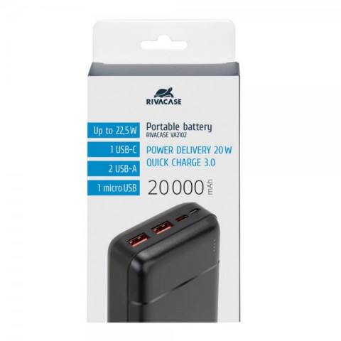 Портативний зарядний пристрій Rivacase, 20000 mA, RIVAPOWER VA2102 (Black)