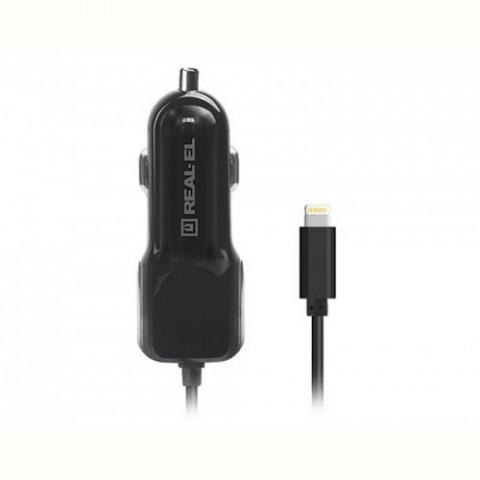 Автомобільний зарядний пристрій REAL-EL CA-17 (2USB, 2.1A) Black + кабель Lightning