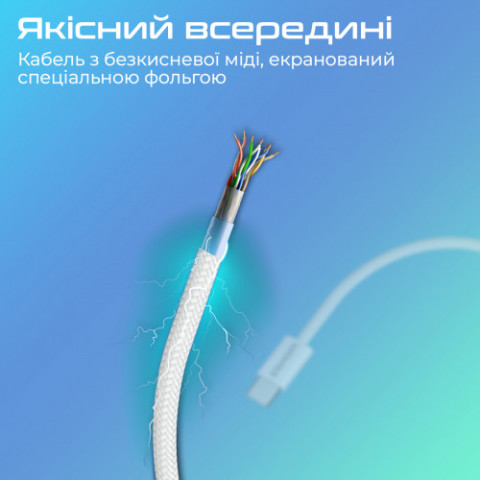Кабель Promate USB Type-C - Lightning (M/M), 3 A, 27 W, 1.2 м, EcoLine-Ci120 White (ecoline-ci120.white)