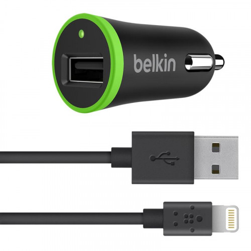 Автомобільний зарядний пристрій Belkin USB BoostUp Charger (Lightning сable, USB 2.4A) Black (F8J121bt04-BLK)