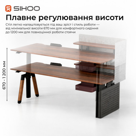Комп’ютерний стіл з електрорегулюванням висоти Sihoo D07 1.8m Walnut/Black (D07A-101/D07J-101-AB/D07-P) Купити в Україні
