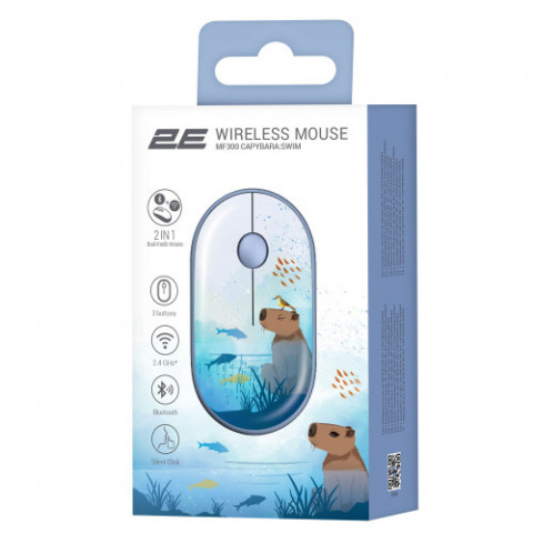 Миша бездротова 2E MF300 Capybara Swim Silent WL BT Blue (2E-MF300WCAPIBARABL)