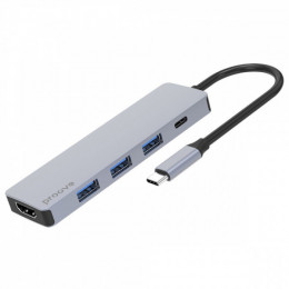 Type-C-Хаб Proove Iron Link 5 in 1 (3*USB3.0 + Type C + HDMI) silver