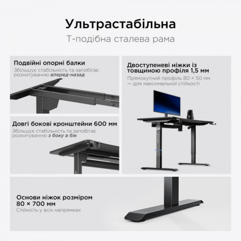Стіл з електрорегулюванням висоти Anda Seat Xtreme Pro 1600x800 Black (стільниця) Купити в Україні