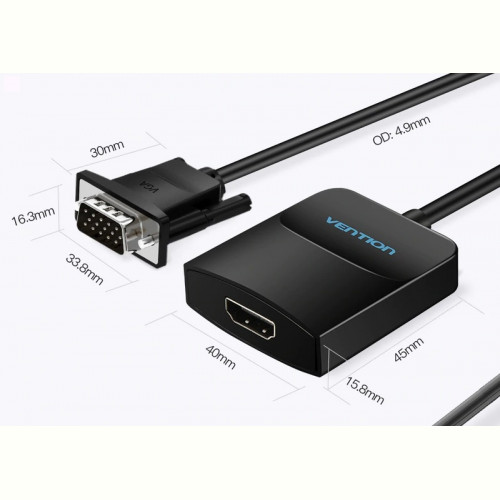 Адаптер Vention VGA-HDMI, 0.2 m, зі звуком і живленням (ACNBB)