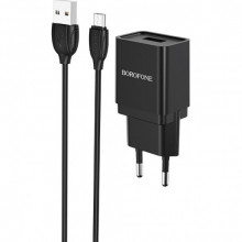 Зарядний пристрій Borofone BA19A Nimble (1USB, 1А) Black (BA19AMB) + кабель MicroUSB