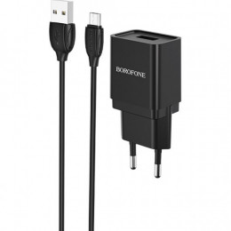 Зарядний пристрій Borofone BA19A Nimble (1USB, 1А) Black (BA19AMB) + кабель MicroUSB