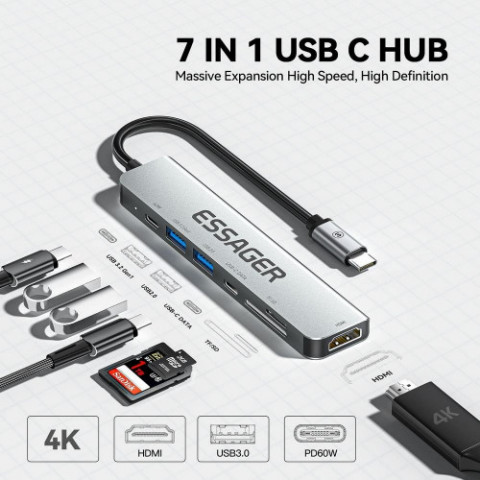 USB-хаб Essager QingHong 7 in 1 USB-C Hub (EHB07-QH0G-Z)