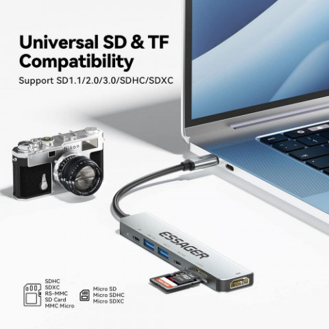 USB-хаб Essager QingHong 7 in 1 USB-C Hub (EHB07-QH0G-Z)