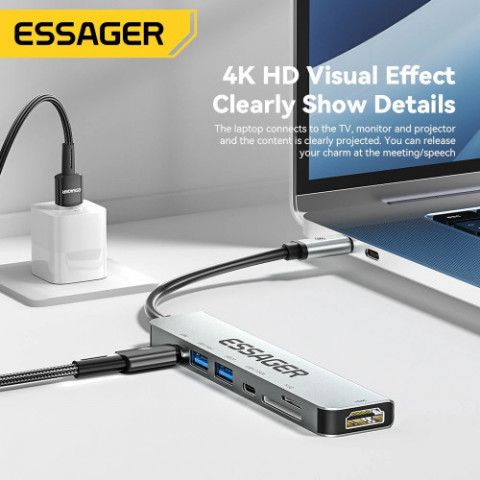 USB-хаб Essager QingHong 7 in 1 USB-C Hub (EHB07-QH0G-Z)
