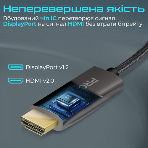 Кабель Promate DisplayPort - HDMI V 2.0 (M/M), 2 м, Black (prolink-dp200.black)