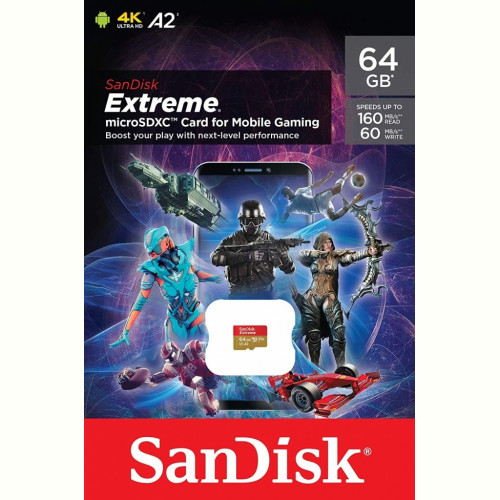 Карта пам`ятi MicroSDXC 64GB UHS-I/U3 Class 10 SanDisk Extreme R160/W60MB/s (SDSQXA2-064G-GN6GN)