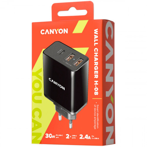 Мережевий зарядний пристрій Canyon 3xUSB with Smart IC Black (CNE-CHA08B)