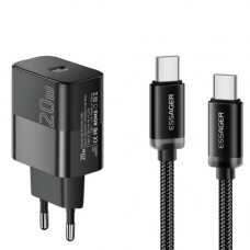 Мережевий зарядний пристрій Essager Travel Charger 20W USB-C Black (E20JSB1-SYTT1-T) + кабель USB Type-C