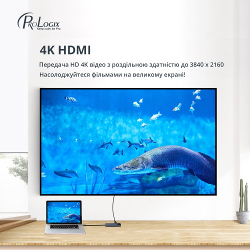 Мережевий адаптер USB-C ProLogix (PR-WUC-103B) 5 in 1 USB3.1 Type C to HDMI+2*USB3.0+USB C PD+Lan