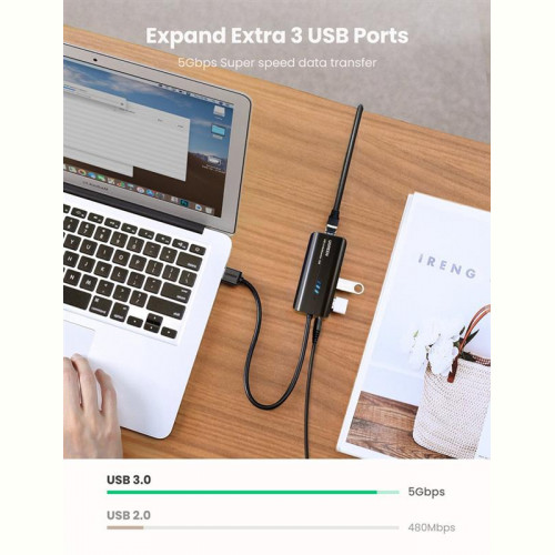 Концентратор USB 3.0 Ugreen 3xUSB 3.0 + RJ45 1000M Ethernet, Black (20265)