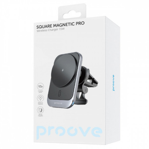 Автомобільний тримач з Бездротовим ЗП Proove Square Magnetic Pro 15W metal gray Купити в Україні