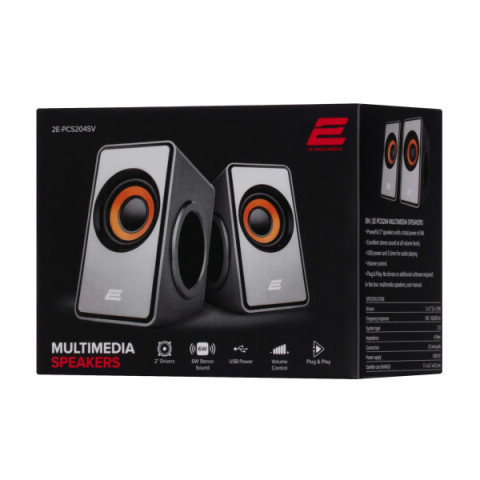 Акустична система 2E PCS204, 2.0, USB, Silver