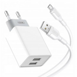 Мережевий зарядний пристрій XO L65 (2USBх2.4A) White (L65-M-WH) + кабель microUSB