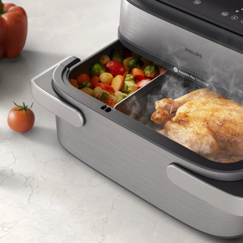 Мультипіч Philips Ovi Dual SteamFry 2750Вт, чаша-3+6л, сенсорне управл., 8 авто. програм, пластик/метал, сірий