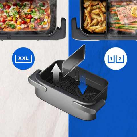 Мультипіч Philips Ovi Dual SteamFry 2750Вт, чаша-3+6л, сенсорне управл., 8 авто. програм, пластик/метал, сірий