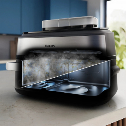 Мультипіч Philips Ovi Dual SteamFry 2750Вт, чаша-3+6л, сенсорне управл., 8 авто. програм, пластик/метал, сірий