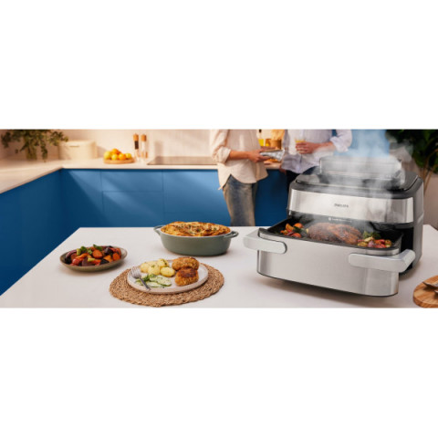 Мультипіч Philips Ovi Dual SteamFry 2750Вт, чаша-3+6л, сенсорне управл., 8 авто. програм, пластик/метал, сірий