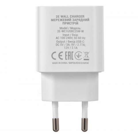 Мережевий зарядний пристрій 2E (1USB 3A) 25W White (2E-WC1USBC25W-W)