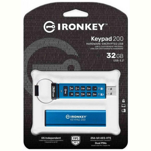 Флеш-накопичувач USB3.2 32GB Kingston IronKey Keypad 200 Type-A Blue (IKKP200/32GB)