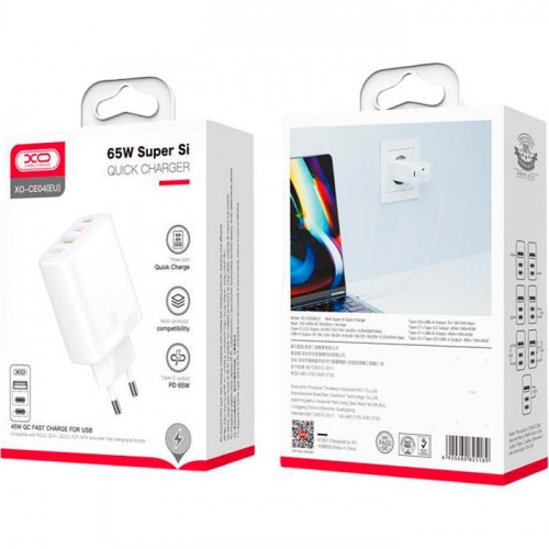 Мережевий зарядний пристрій XO CE04 (1USB, 2USB-C) QC3.0 PD3.0 White (СE04-WH)