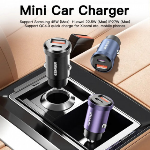 Автомобільний зарядний пристрій Essager Gyroscope Mini Charger USB-A + Type-C 45W Black (ECCAC45-TL01-Z)