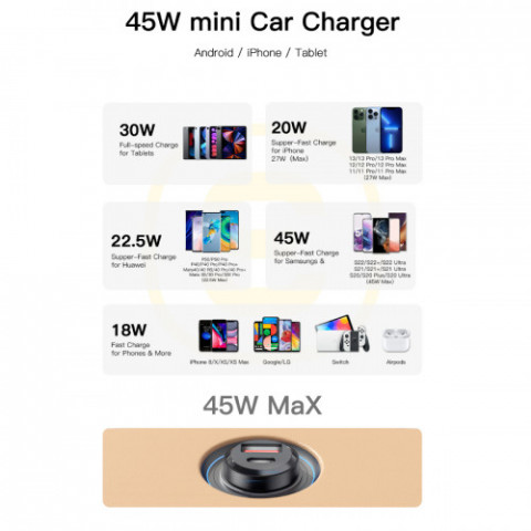 Автомобільний зарядний пристрій Essager Gyroscope Mini Charger USB-A + Type-C 45W Black (ECCAC45-TL01-Z)