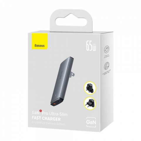 МЗП Baseus GaN5 Pro Ultra-Slim 65W (Type-C + USB) + Кабель Type-C to Type-C 100W (1м) gray Купити в Україні