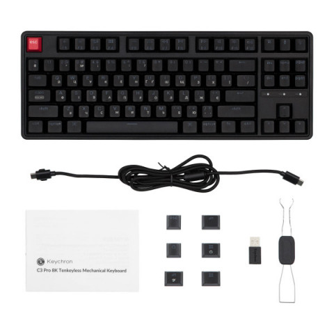 Клавіатура механічна Keychron C3 Pro V2 87Key, K pro Brown, USB-A, QMK, Hot-swap,8K, EN/UKR, RGB, чорний