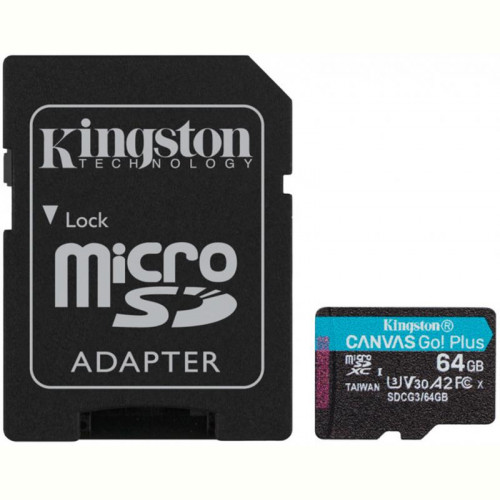 Карта пам`яти MicroSDXC 64GB UHS-I/U3 Class 10 Kingston Canvas Go! Plus R170/W70MB/s + SD-адаптер (SDCG3/64GB)