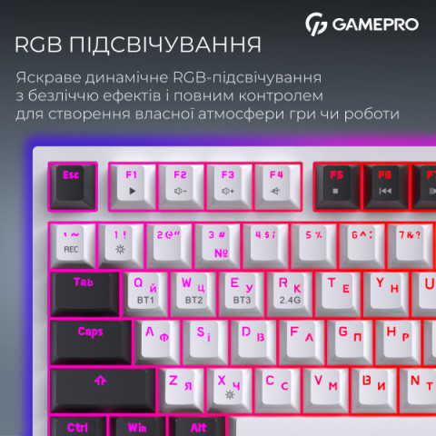 Бездротова механічна клавіатура GamePro MK160D Pro QLAB Sakura Switch White Купити в Україні