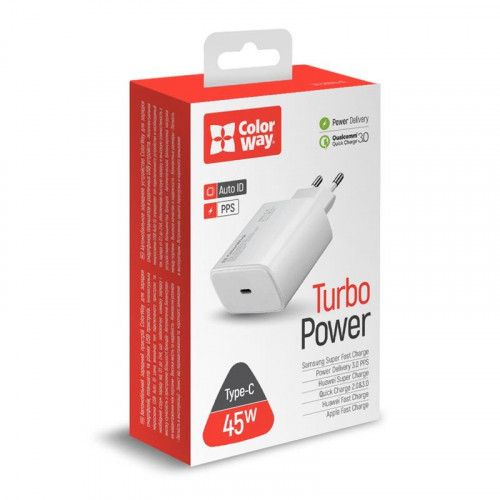 Мережевий зарядний пристрій ColorWay Power Delivery Port PPS (1USB-Cx3A) (45W) White (CW-CHS034PD-WT)