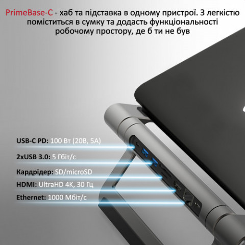 Концентратор USB Type-C Promate PrimeBase-C 9 in 1 Grey (primebase-c.grey)